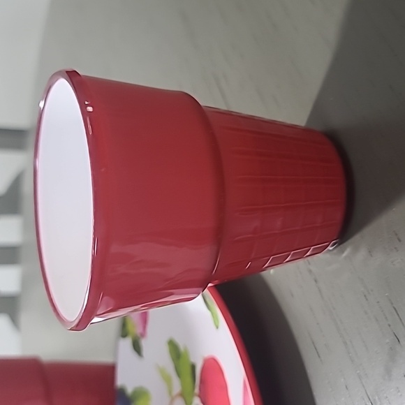 Set Of 5 Cynthia Rowley Whim Melamine Fruit Salad Plates With 5 Barrel Cups - Picture 8 of 8